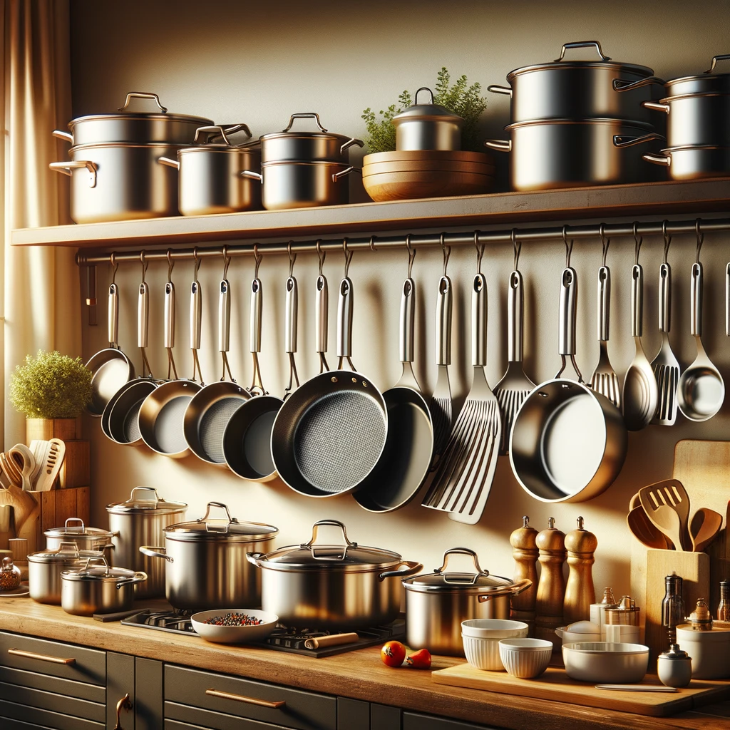 A well-organized kitchen with essential cookware.