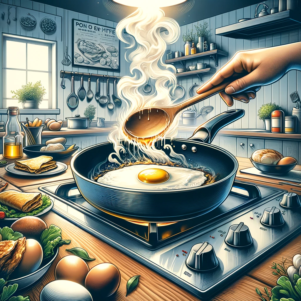 The image highlighting the advantages of using non-stick cookware, showcasing its convenience and efficiency in preparing meals.